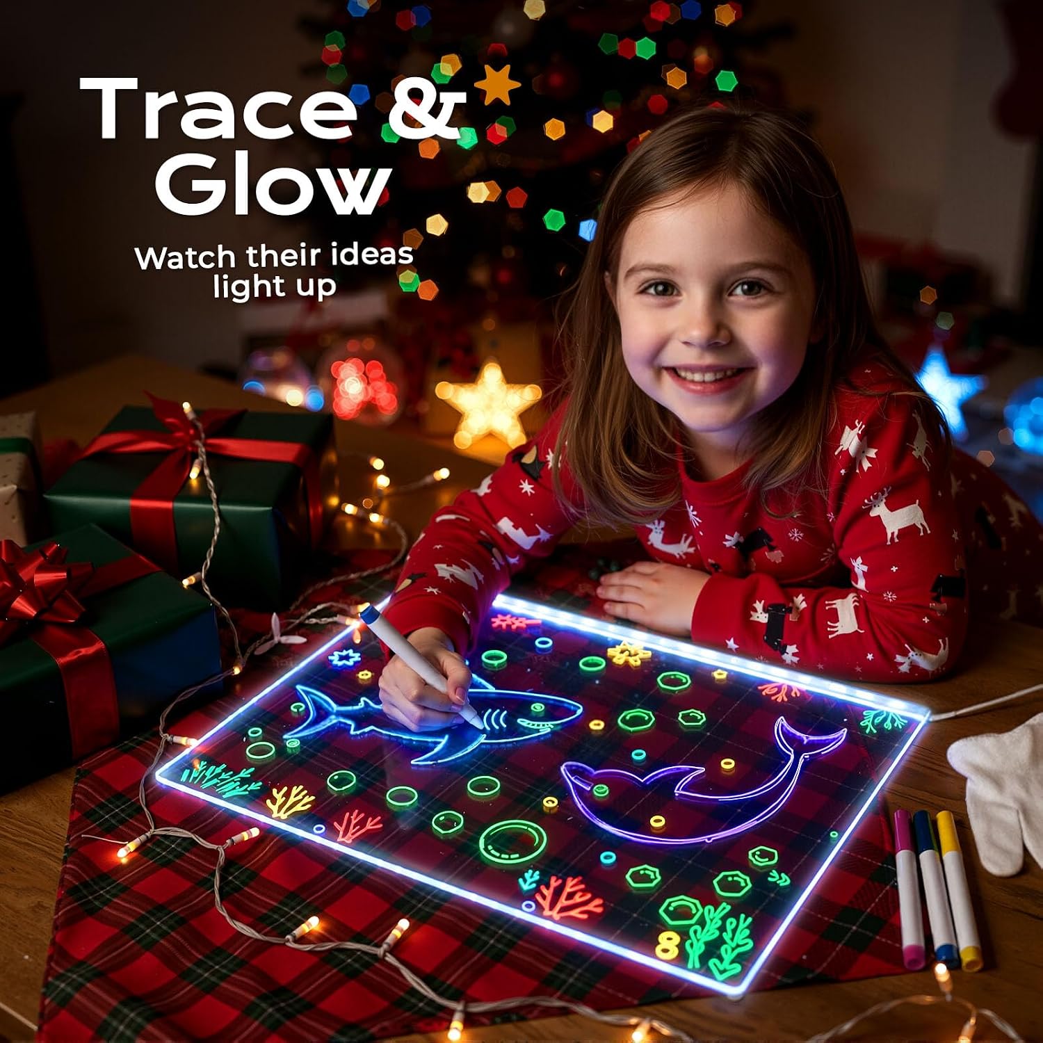 LED Note Board with 7 Colors, 12"x 8" LED Drawing Board for Kids, Includes Adapter, 7 Markers, Soft Cloth, Hanging Chain, Christmas Gift (2025 Upgrade Edition)