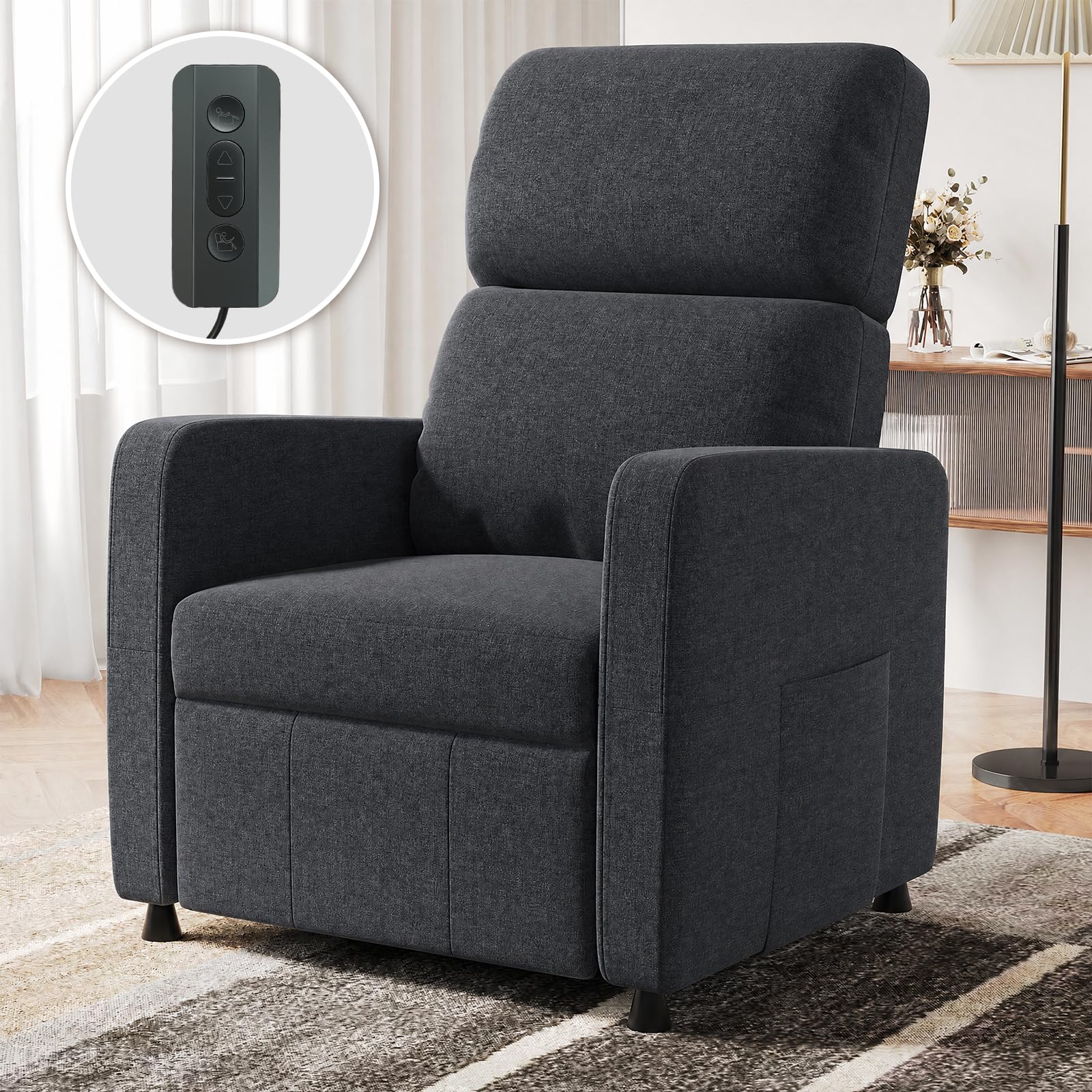 Devoko Poltrona Relax Elettrica, Ergonomica Reclinabile 90°-165°, Poltrona Reclinabile con Schienale e Poggiapiedi Regolabile, Poltrone per Soggiorno/Ufficio, con Tasconi Laterali, Grigio