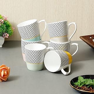 Femora Handcrafted Tea Cup Set of 6, 160 ml Each Microwave and Dishwasher Safe Coffee Cups Chai Cups for Gifting, Home & Office Use, Every Occasion,Multicolor