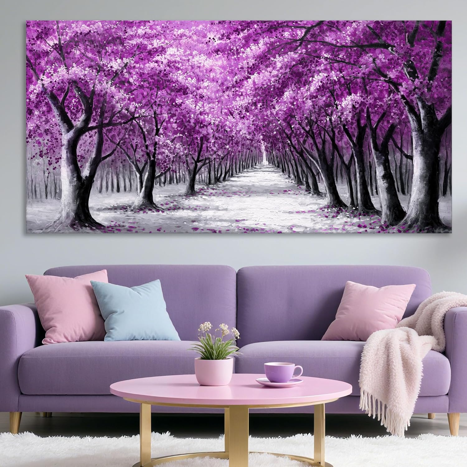 YCPRIMER Purple Wall Art for Living Room Forest Pictures for Bedroom Wall Decor Landscape Large Prints for Wall Decor Nature Canvas Painting Artwork for Walls Contemporary Home Decoration 20×40IN 24L" x 48W" Purple
