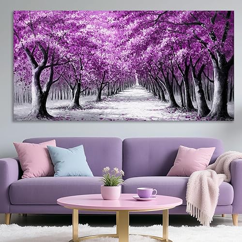 YCPRIMER Purple Wall Art for Living Room Forest Pictures for Bedroom Wall Decor Landscape Large Prints for Wall Decor Nature Canvas Painting Artwork for Walls Contemporary Home Decoration 20×40IN - 24L" x 48W" - Purple