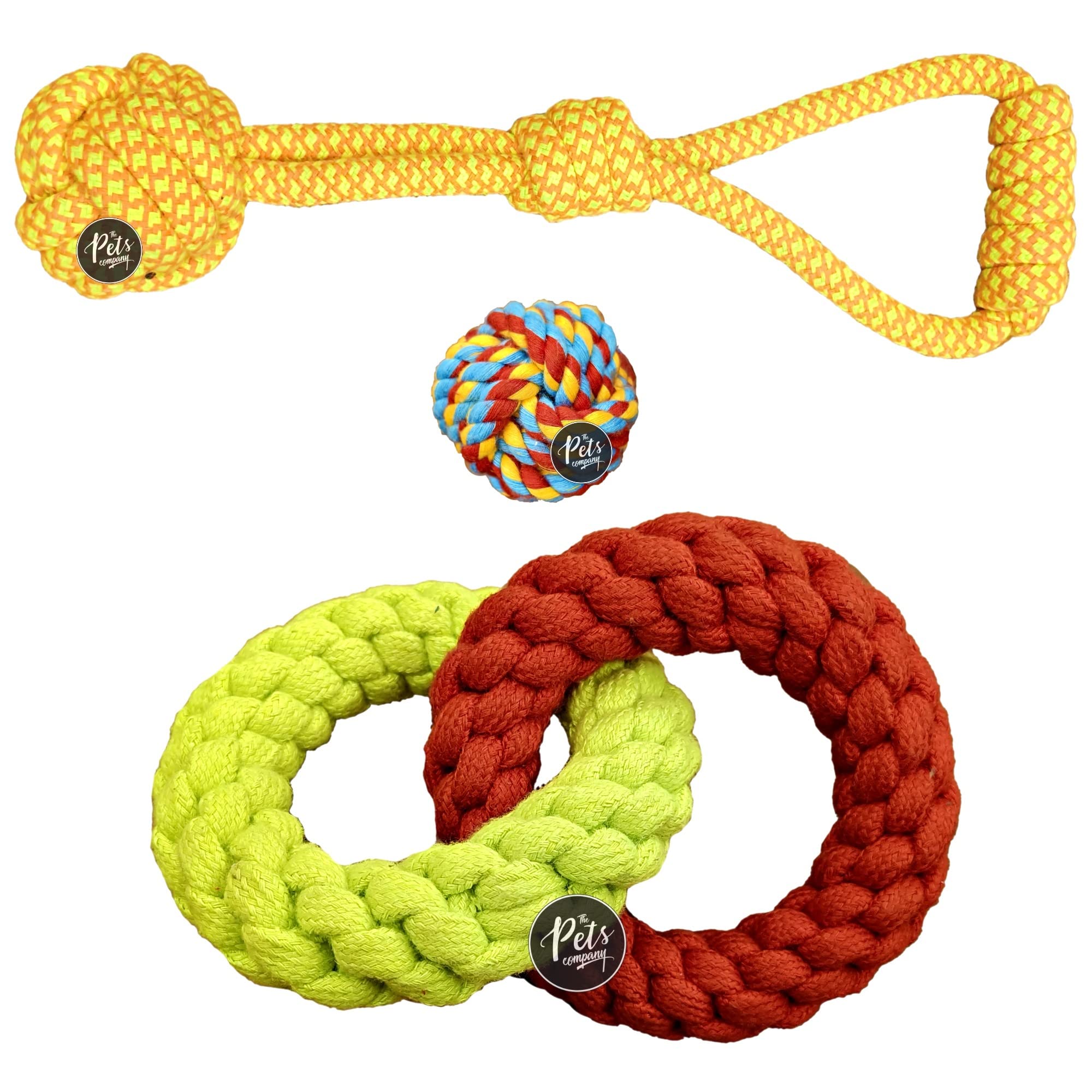 The Pets Company Dog Rope Toy for Adult Aggressive Chewers, Dental Cleaning (2 Ring + Dog Ball + Tug with Grip) Dog Toy Combo of 3 for Large Dogs (B0BQGPD9GV) Amazon Price History, Amazon Price Tracker