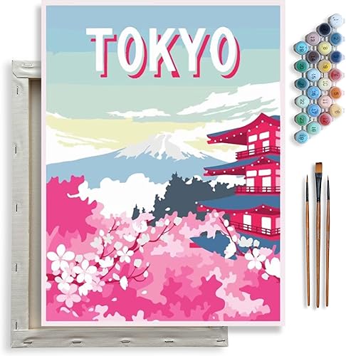 Kraftistry Lienzo enmarcado por números para adultos y niños, pintura por números para adultos principiantes, kits de pintura de 12 x 16 pulgadas