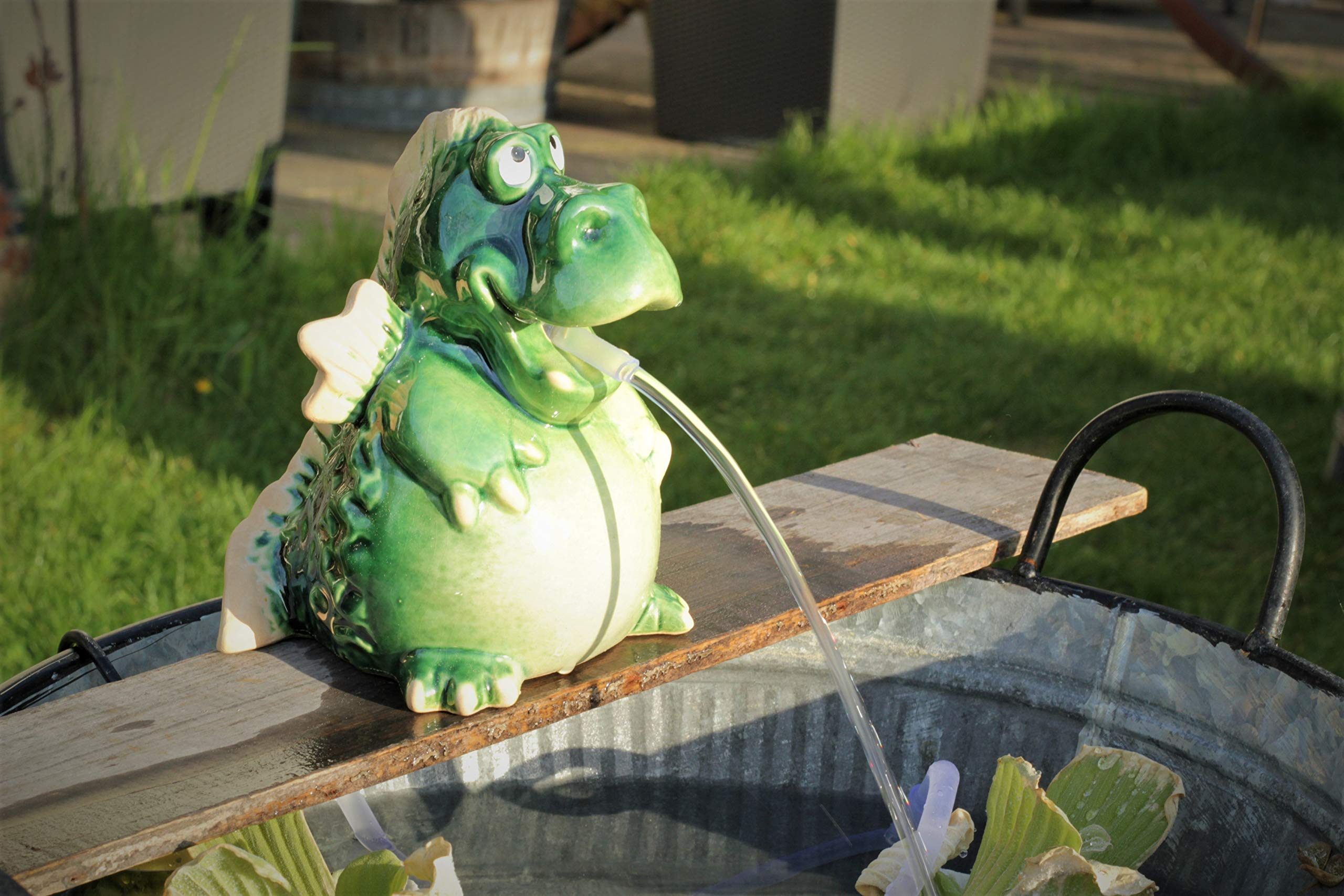 Wasserspeier Drache Keramik grün