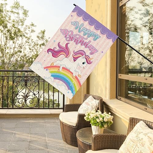 Miniatura 8 de Bandera de jardín de feliz cumpleaños, arpillera vertical de doble cara, fiesta de cumpleaños para niños y niñas, decoración al aire libre para