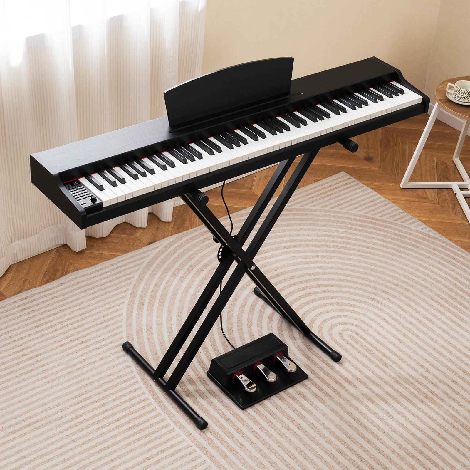 Piano Digitale a 88 Tasti, Tastiera Elettrica Semipesata di Misura Completa con Supporto Regolabile, Tre Pedali, Doppie Casse (Black)