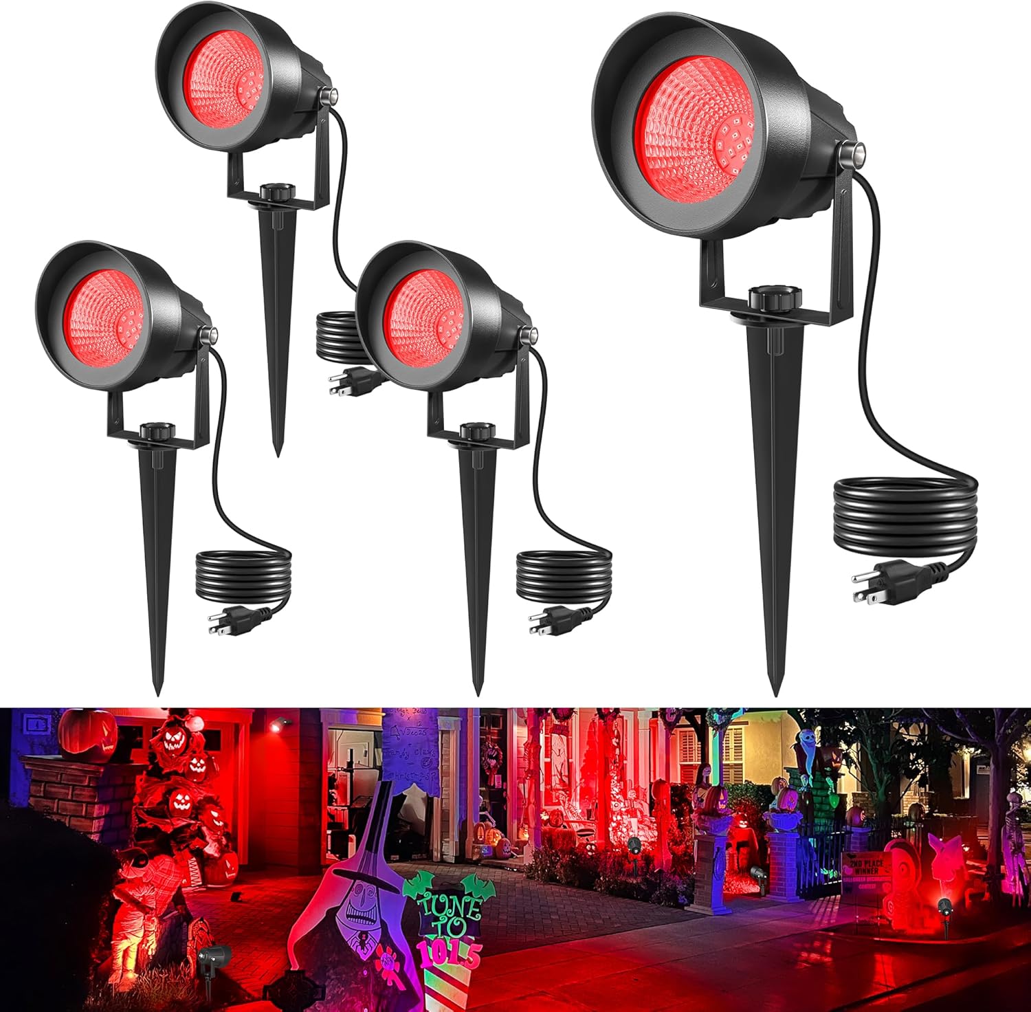 T-SUN Red Spotlight Outdoor, Waterproof LED Landscape Lighting with US Plug, Easy Install 270° Adjustable Outdoor Spot Lights for Garden Tree Yard Decor