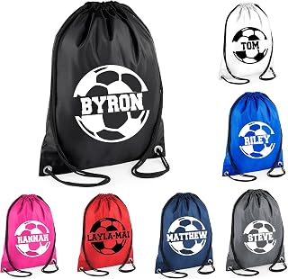 Kids Personalised Name Drawstring Football Bag SPLIT Design School Club PE Custom Name Childrens Bag Kids Backpack Soccer Bag Name
