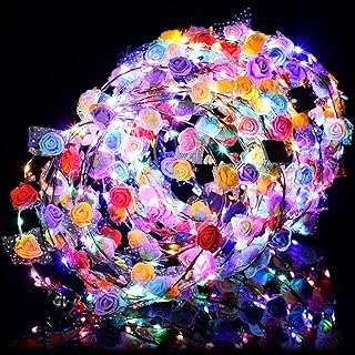 30 Pcs LED Flower Crown LED Flower Wreath Headband Multicolor Light up Headband Lighted Head Band Crown LED Hair Accessories Luminous Floral Headpiece Flower Headdress for Women Wedding Party