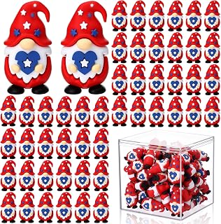 50 Pcs Patriotic Mini Gnomes with Acrylic Display Case, 4th of July Mini Gnome Figurines, Red White Blue Tiny Figures for 250th Anniversary Independence Day Decor and Party Favors