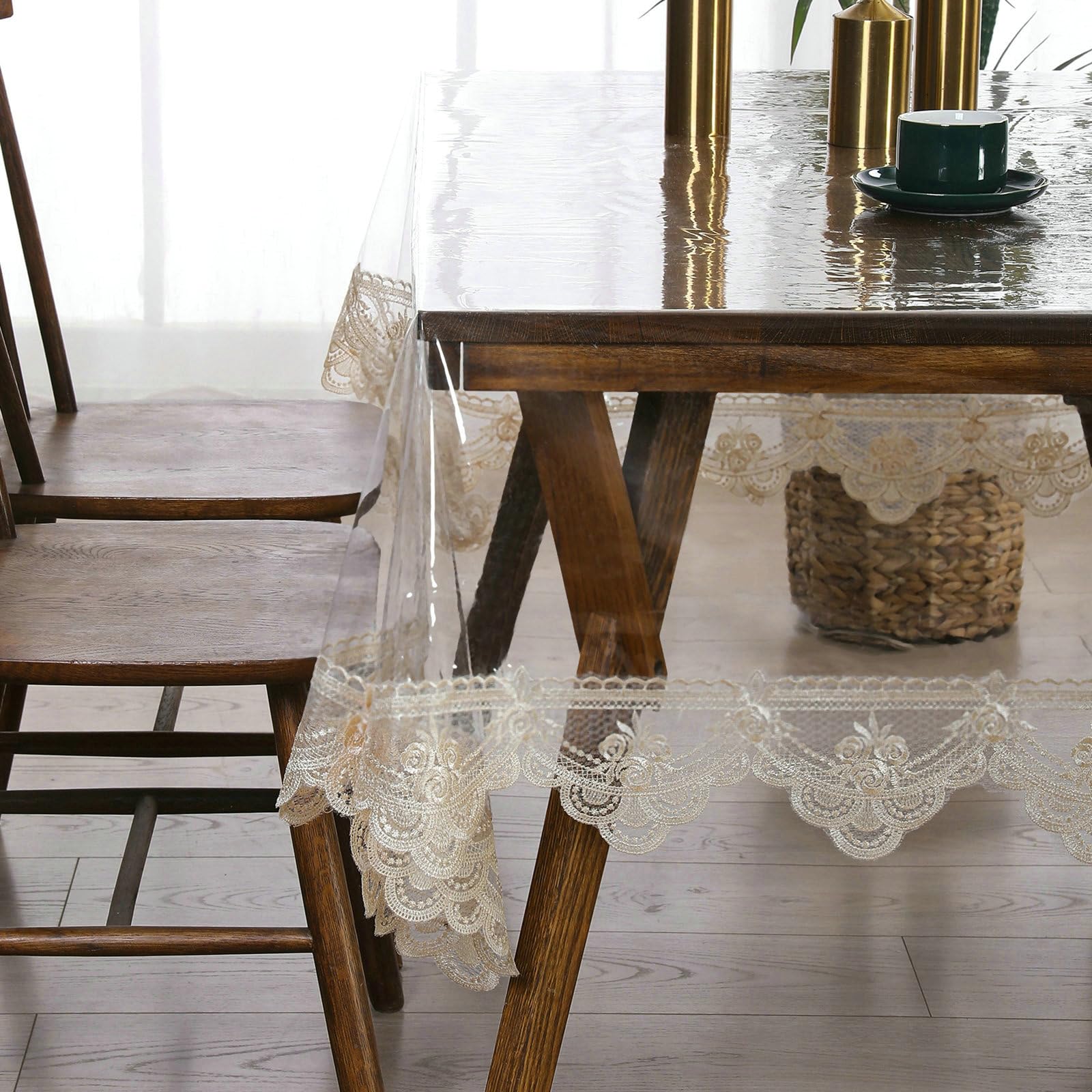 Tischdecke Kaffee 150x300 cm, Blume Stickerei PVC