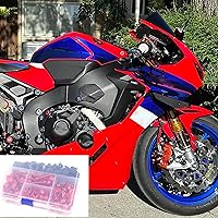 Vista 2 de Worldmotop - Kit de tornillos de carenado universal compatible con Yamaha, Honda, Kawasaki, Suzuki, BMW, kit de pernos métricos y tuercas (rojo)