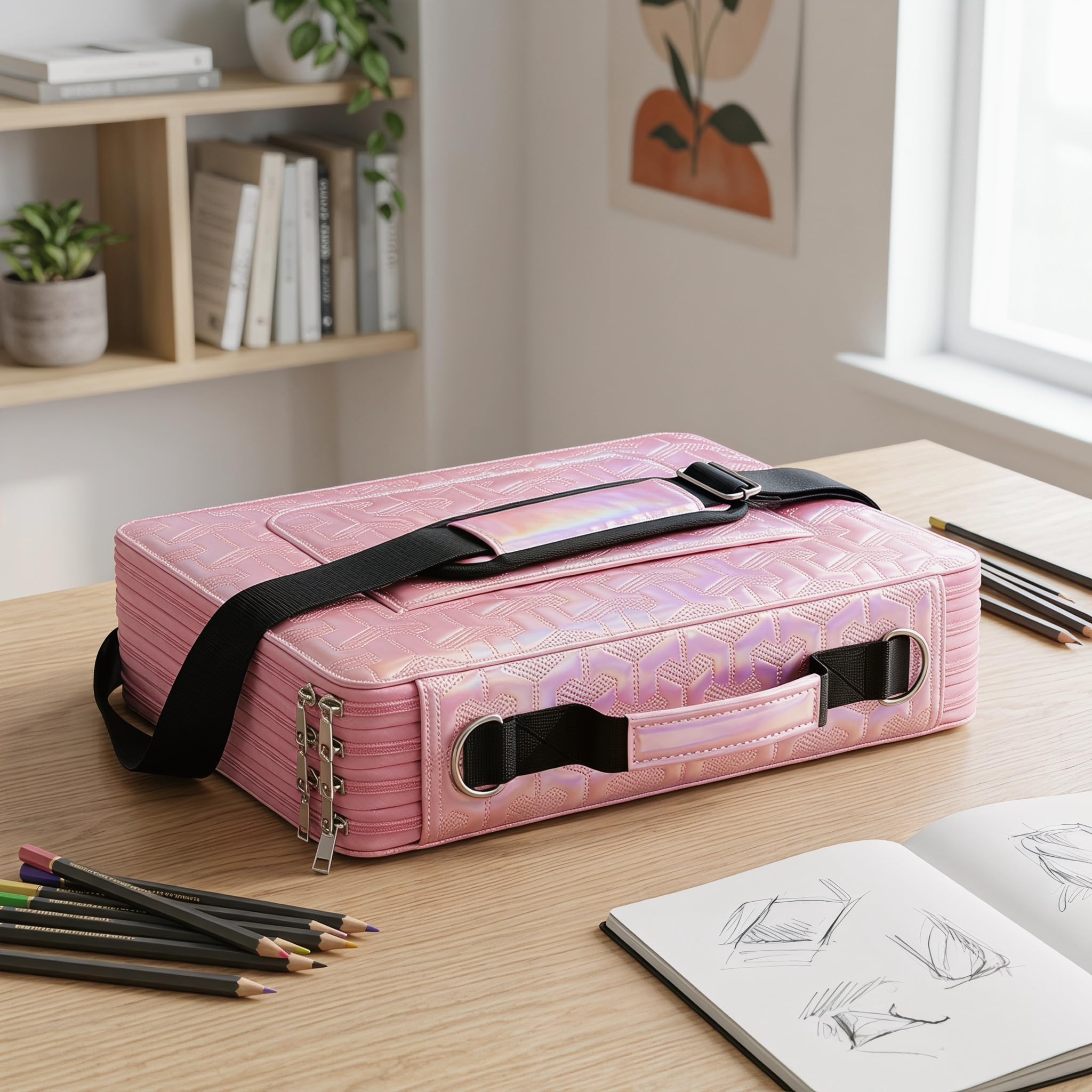Klein bottle Farbiges Federmäppchen mit 500 Fächern, großes Fassungsvermögen, Organizer-Tasche für Buntstifte, Marker, Gelstifte und große Prisma-Marker, 5-lagiges, glänzendes, wasserdichtes Kunstetui