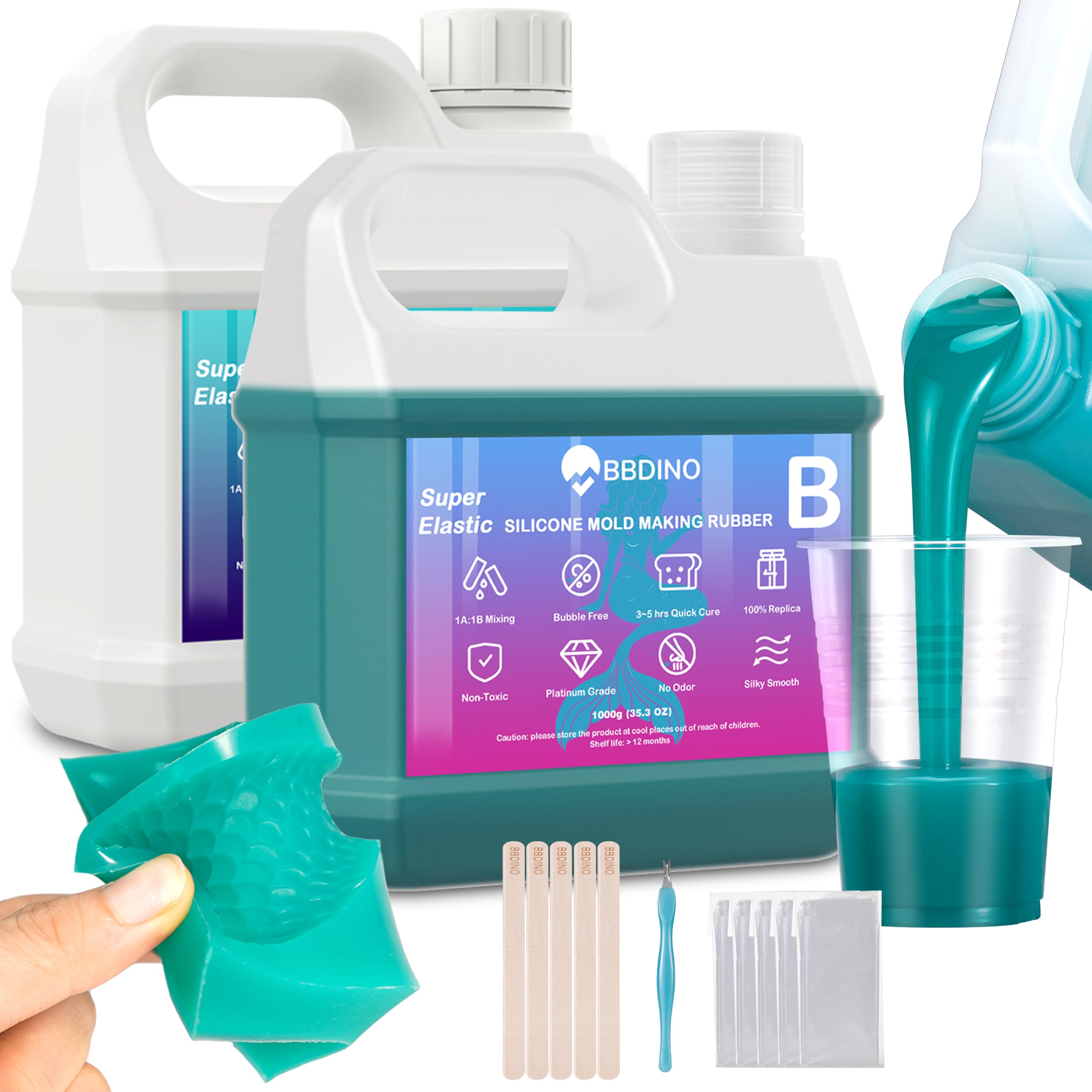 BBDINO Super Elastic Silicone Mold Making Kit 76oz Mold Making Liquid Silicone Silicone Rubber Mold Making Kit 1:1 Volume Unit Perfect for 3D Resin Mold | Silicone Mold Jade Green