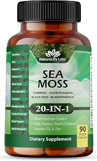 Sea Moss, Black Seed Oil, Bladderwrack, Turmeric, Ashwagandha, Burdock, Vitamin C, D3, Yellow Dock Root, Manuka, Dandelion - 90 Veggie caps