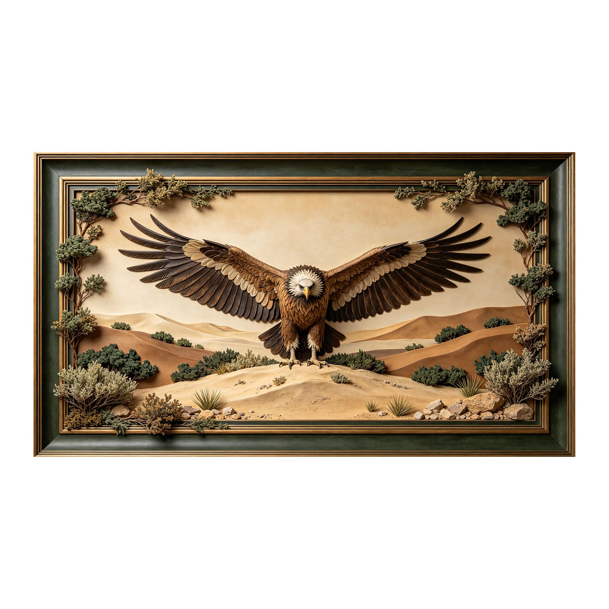 Yzpallescene 3D 3D Framed Wall Art 50cm×90cm Desert Eagle Landscape Rustic Relief Effect Large Size SelfAdhesive Removable Wall Decor Prints Artwork for Living Room Bedroom Office