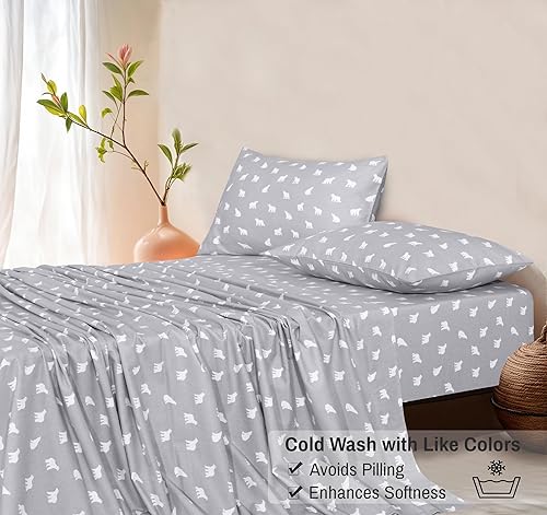 Miniatura 6 de RUVANTI - Sábanas de franela tamaño individual, 100% algodón cepillado, bolsillos prof. de 16 pulg (se adapta hasta 18 pulg), transpirables,