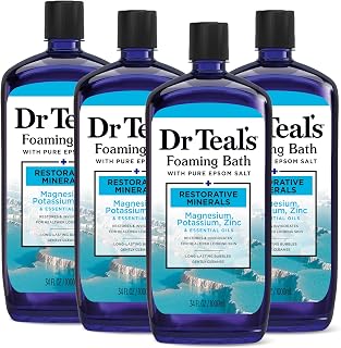 Dr Teal's Restorative Minerals Foaming Bath with Pure Epsom Salt, Magnesium, Essential Oils - 34oz Pack of 4