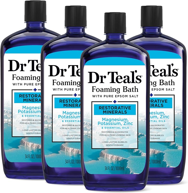Dr Teal's Banho de Espuma com Sal de Epsom e Minerais, 1.020 mL, Pacote com 4