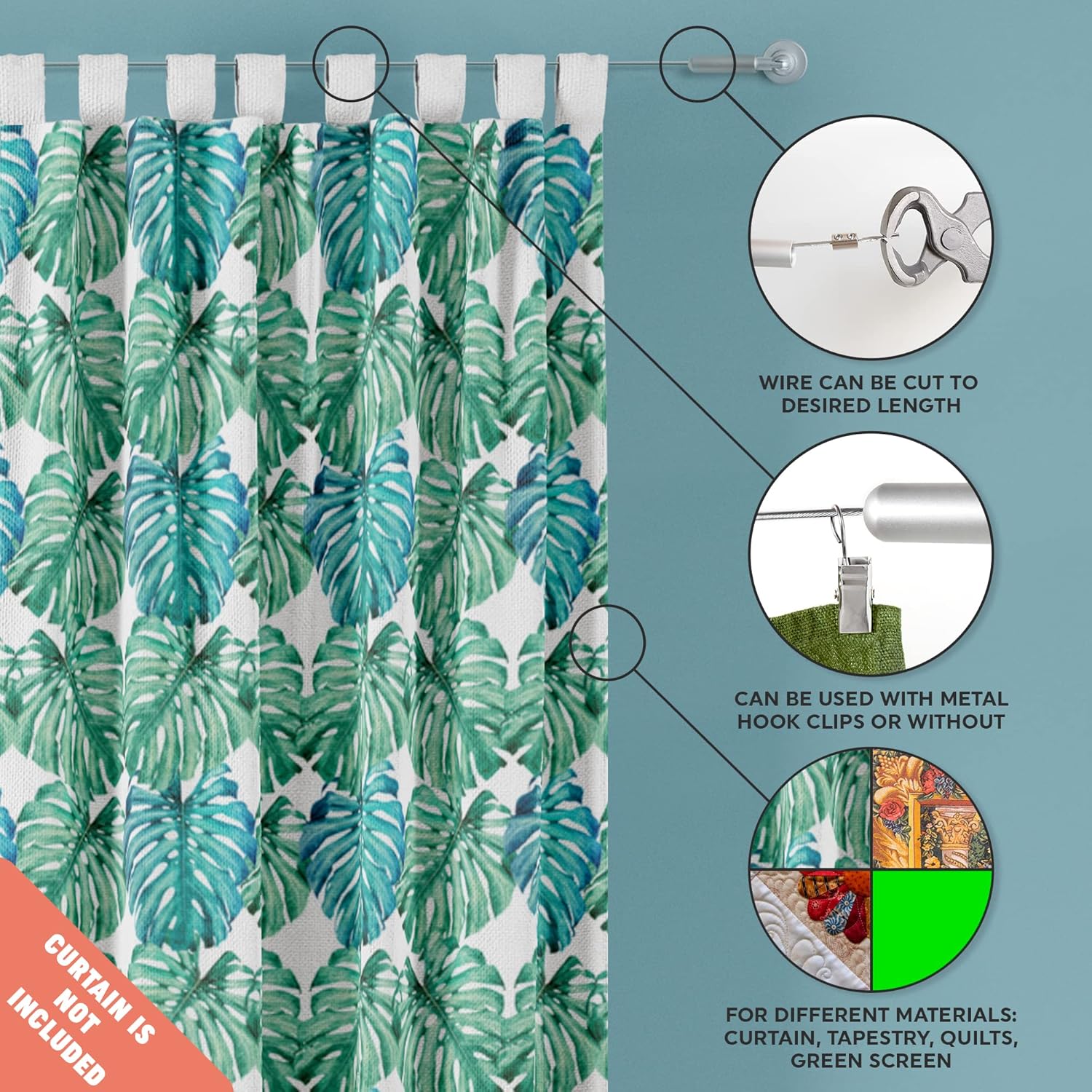 Wire Curtain Hanging System - 16ft Stainless Steel Room Divider Rod | Willow & Eva