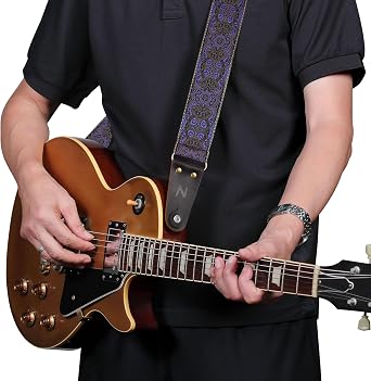 Nefelibata Guitar Strap with Leather Ends for Bass, Electric & Acoustic Guitars, with Free Strap Button, 1 Pair Strap Locks and 4 Guitar Picks