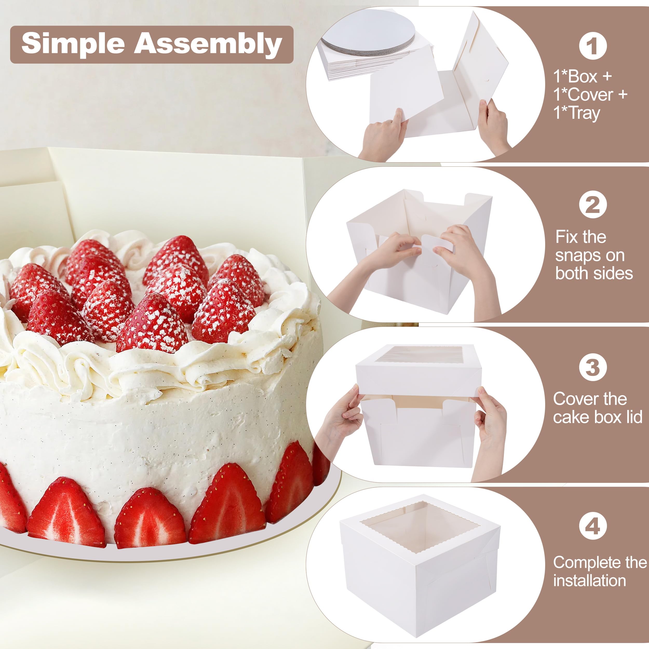 Tunejoy Set di 6 Scatola Torta con Finestra 30,4 x 30,4 x 20,3 cm Scatole per Torte Bianche con Vassoi Catole per Trasporto di Torte Applicabile a L'imballaggio