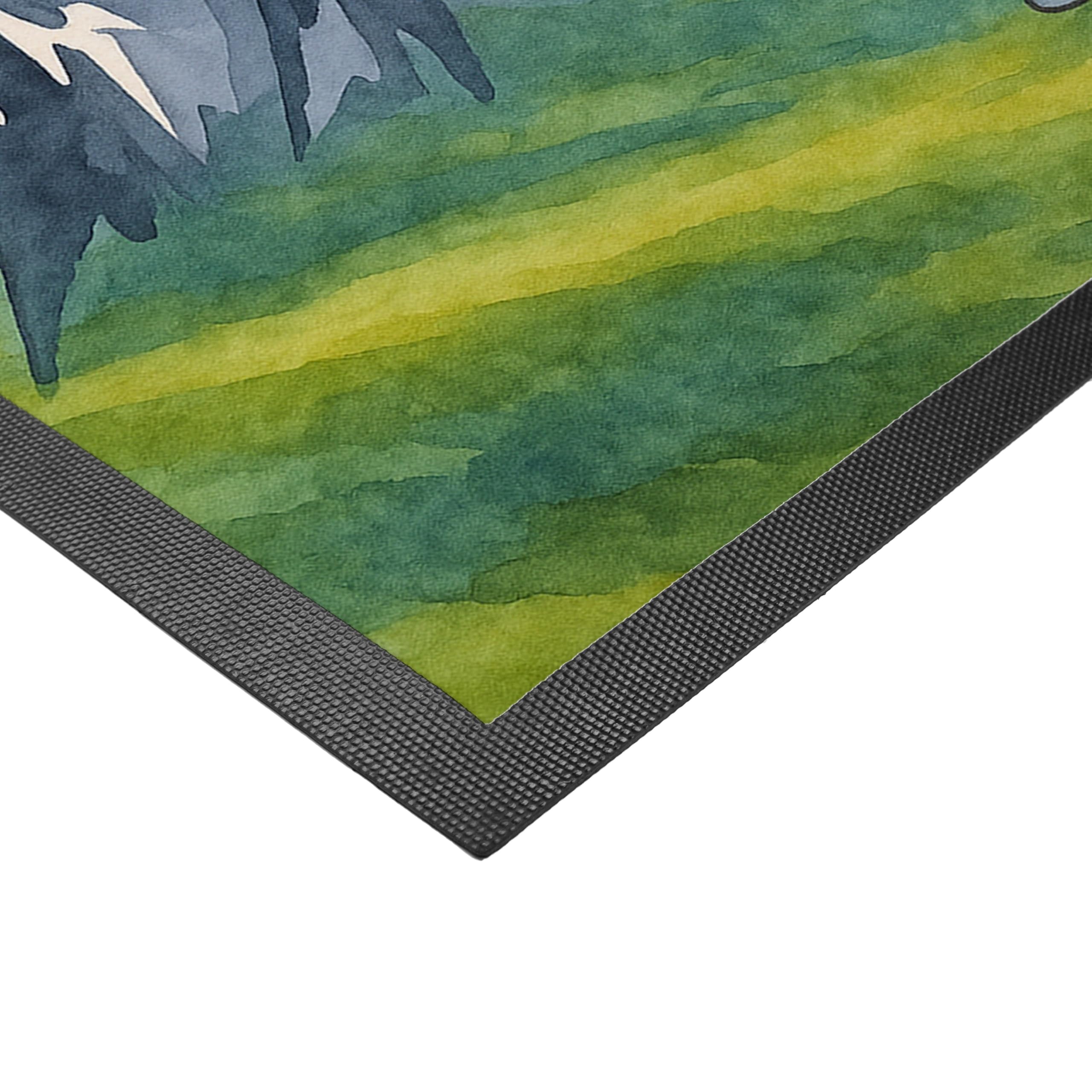 Mr. & Mrs. Panda Fussmatte personalisiert Einhorn Bergsteiger Design 40 x 60 cm - Geschenk, Personalisierter Fußabtreter, Fußmatte personalisierbar, Urlaub, Berge, Personalisierte, Unicorn, Einhörner
