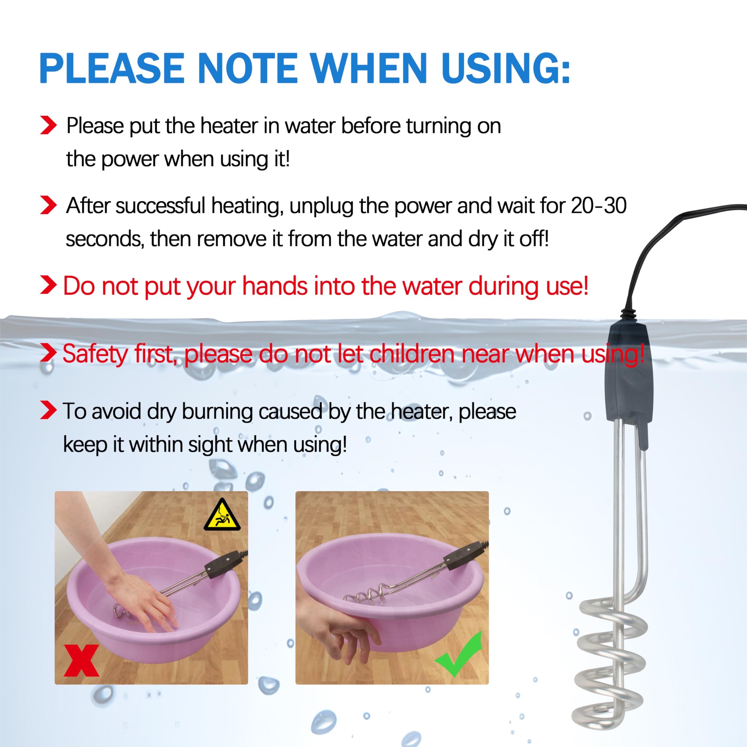 Snapklik.com : Immersion Heater, Submersible Water Heater,1000W-110V