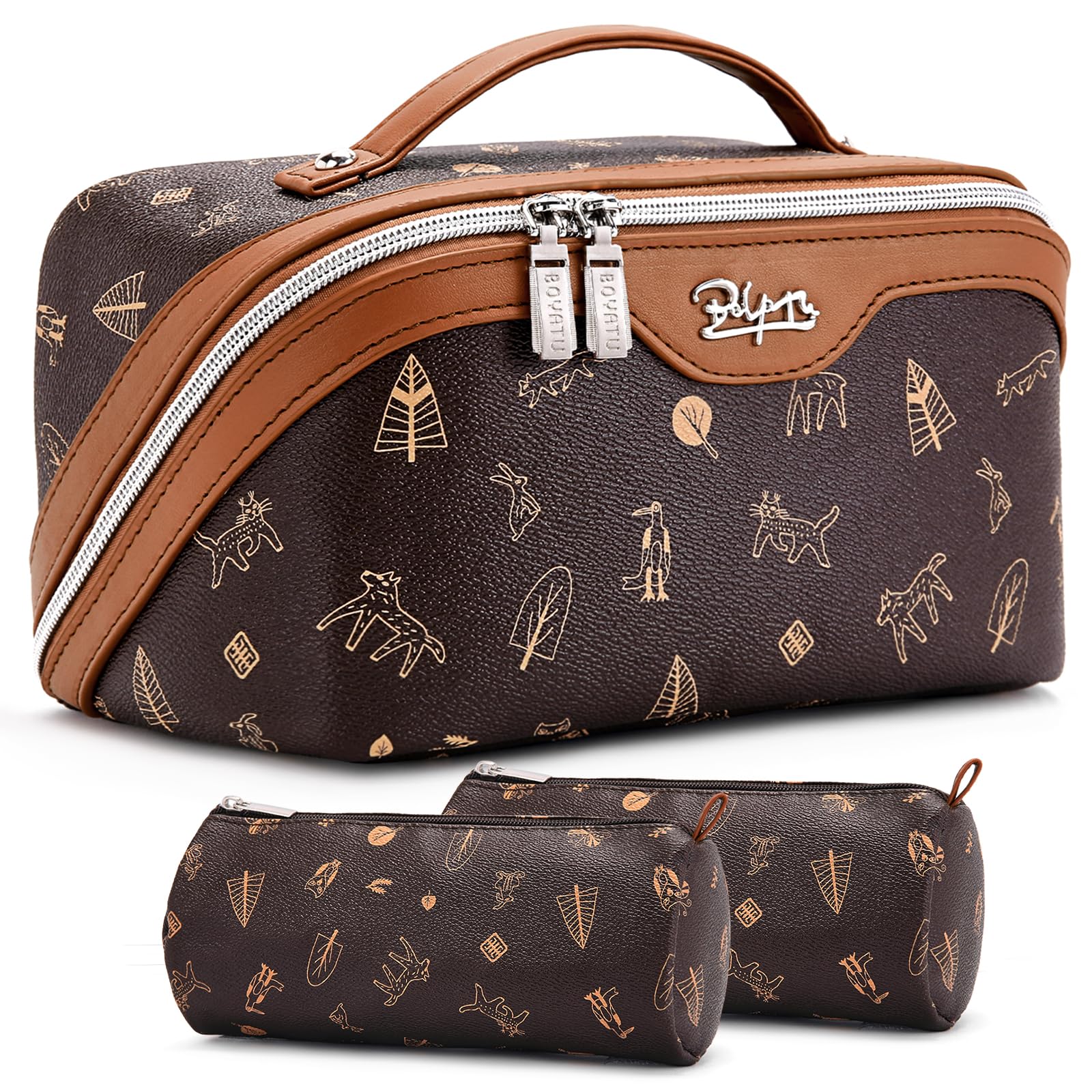 BOYATU Travel Makeup Bag Cosmetic Bags for Women 3 Pcs Set Portable Make up Bag with Handle -