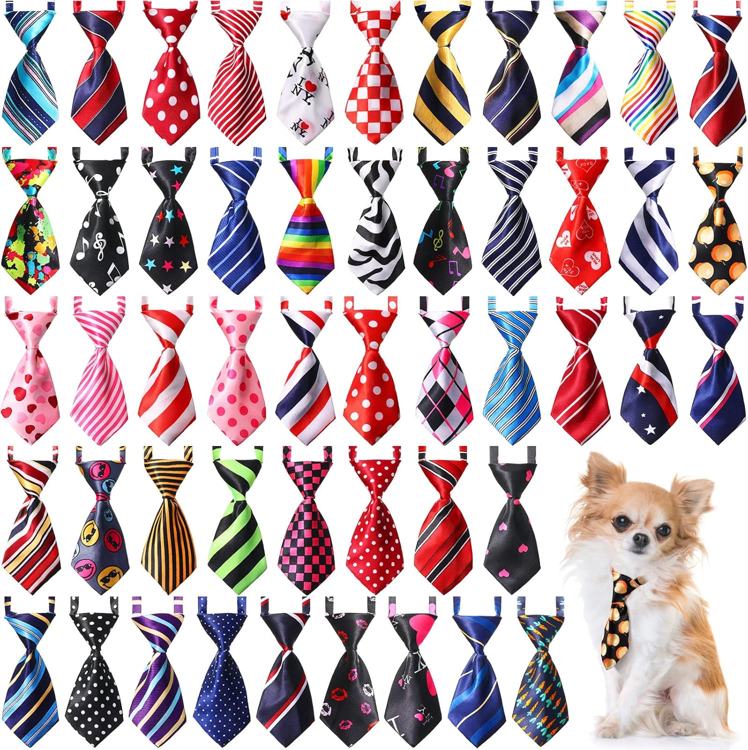 Sadnyy 50 Pcs Dog Neck Tie Adjustable Cat Collars Assorted Patter Puppy Bow Ties Grooming Accessories for Small Pet Dogs Cats Birthday Photography Favor(Elegant Color)