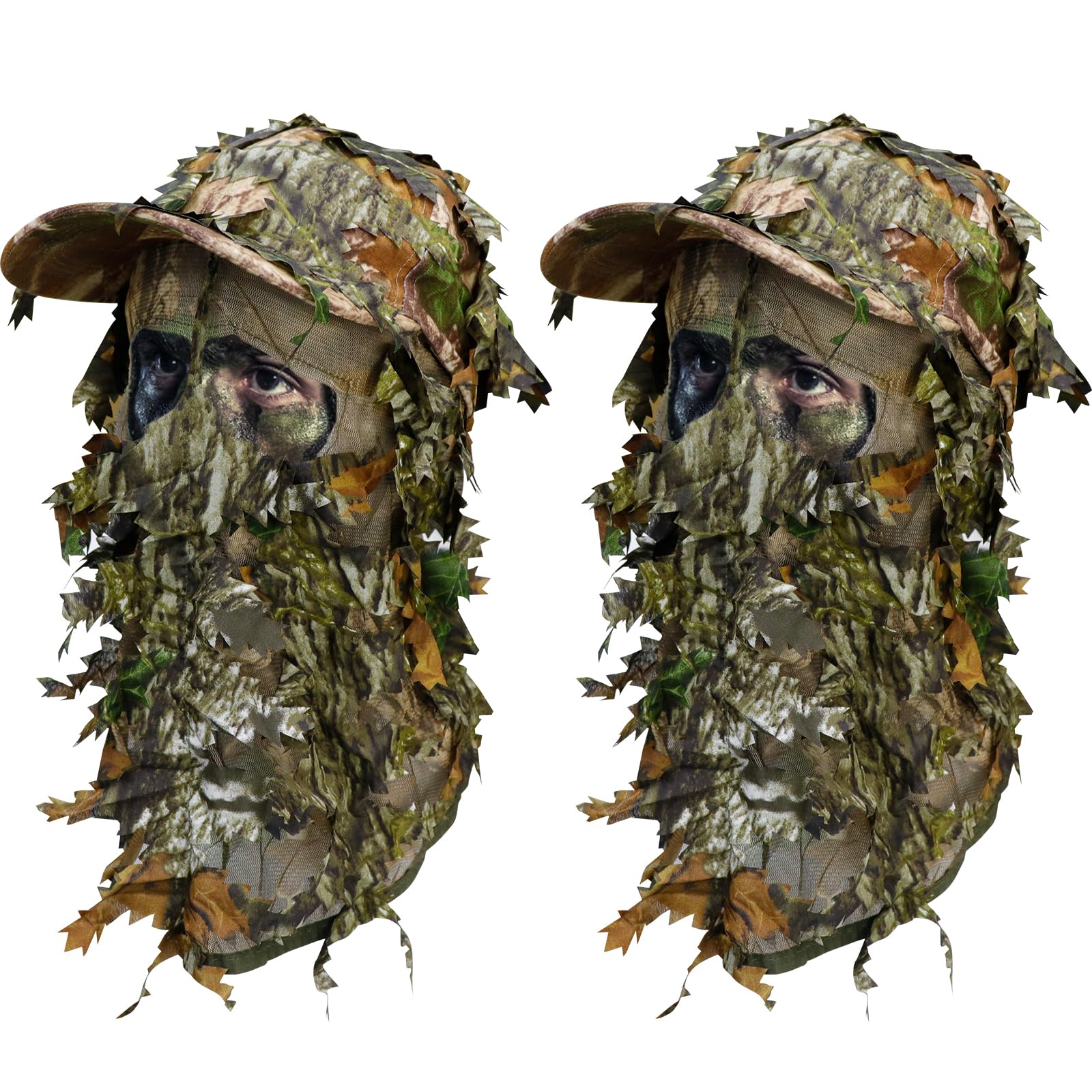 Aoutacc Ghillie Camouflage Leafy Hat 3D Full Face Mask Headwear Turkey Camo Hunter Hunting Accessories(Cap)