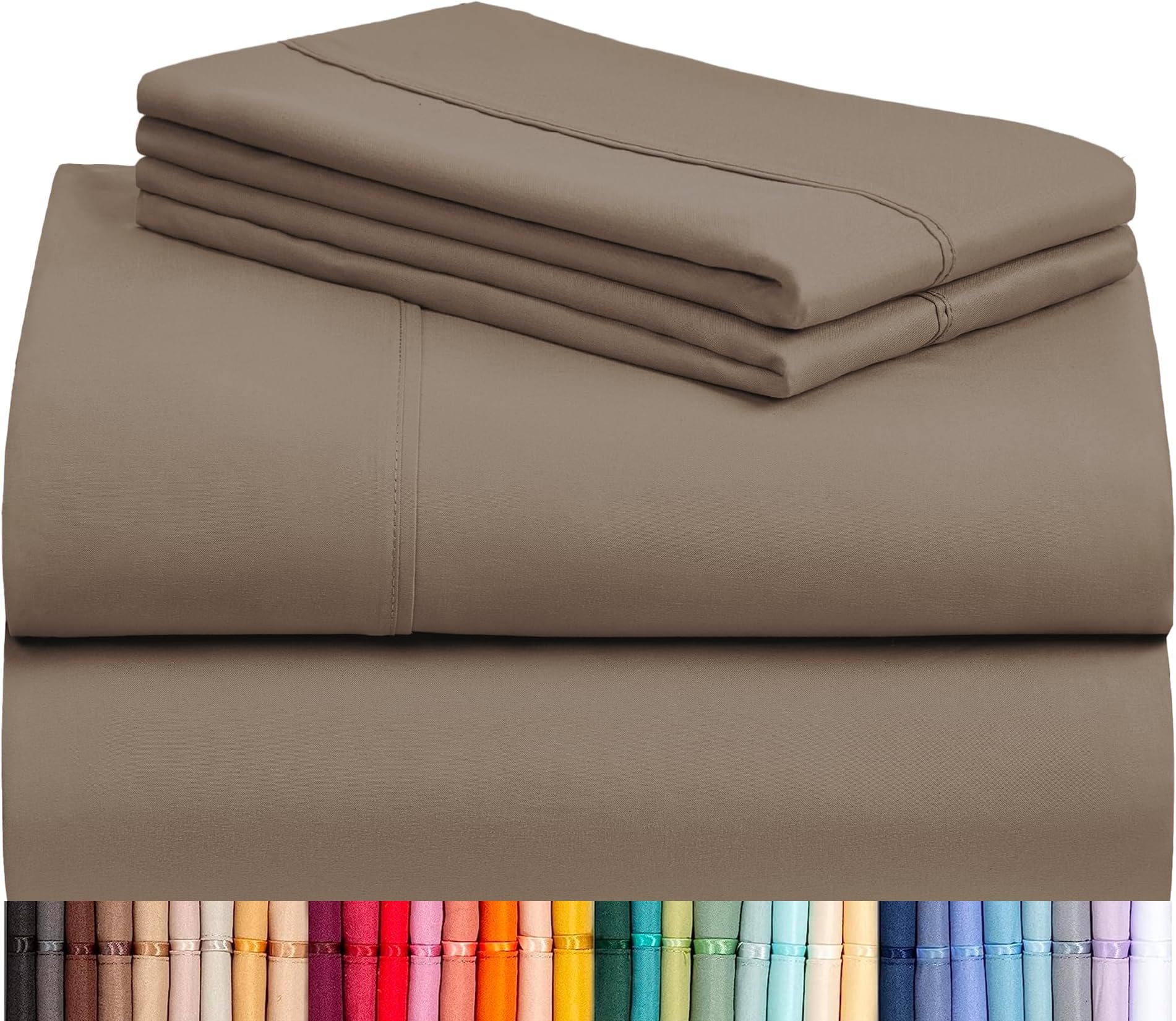 LuxClub 4 PC Queen Sheet Set, Breathable Luxury Bed Sheets, Deep Pockets 18" Wrinkle Free Cooling Sheets Machine Washable Hotel Bedding Silky Soft - Dark Khaki Queen