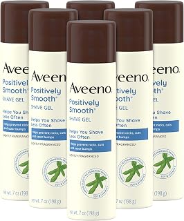 Aveeno Positively Smooth Moisturizing Shave Gel with Soy, Aloe & Vitamin E helps Prevent Nicks, Cuts & Razor Bumps, Creamy Shave Gel for a Close, Smooth Shave, Lightly Fragranced, 7 oz, 6 Pack