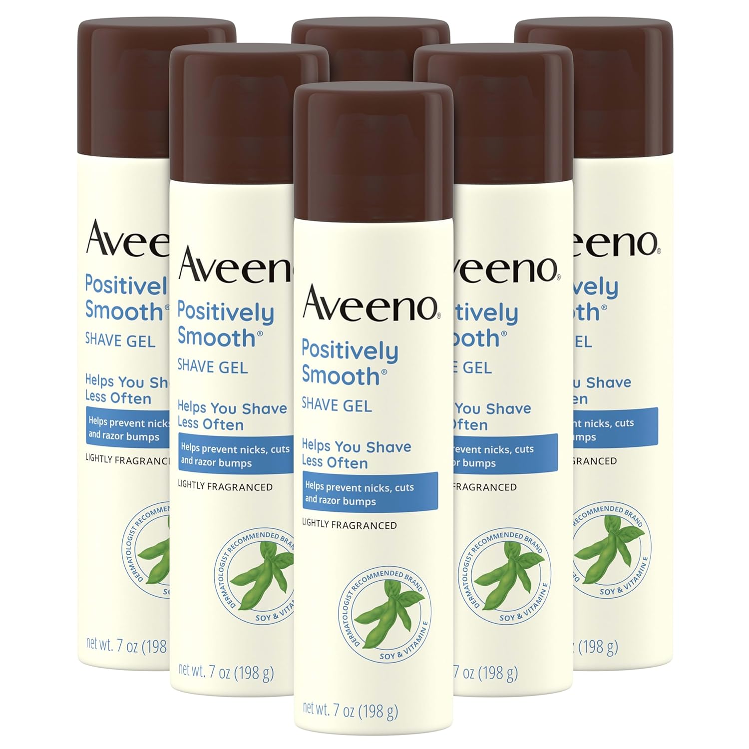 Aveeno Positively Smooth Moisturizing Shave Gel with Soy, Aloe & Vitamin E helps Prevent Nicks, Cuts & Razor Bumps, Creamy Shave Gel for a Close, Smooth Shave, Lightly Fragranced, 7 oz, 6 Pack Aveeno Positively Smooth Moisturizing Shave Gel with Soy, Aloe & Vitamin E helps Prevent Nicks, Cuts & Razor Bumps, Creamy Shave Gel for a Close, Smooth Shave, Lightly Fragranced, 7 oz, 6 Pack