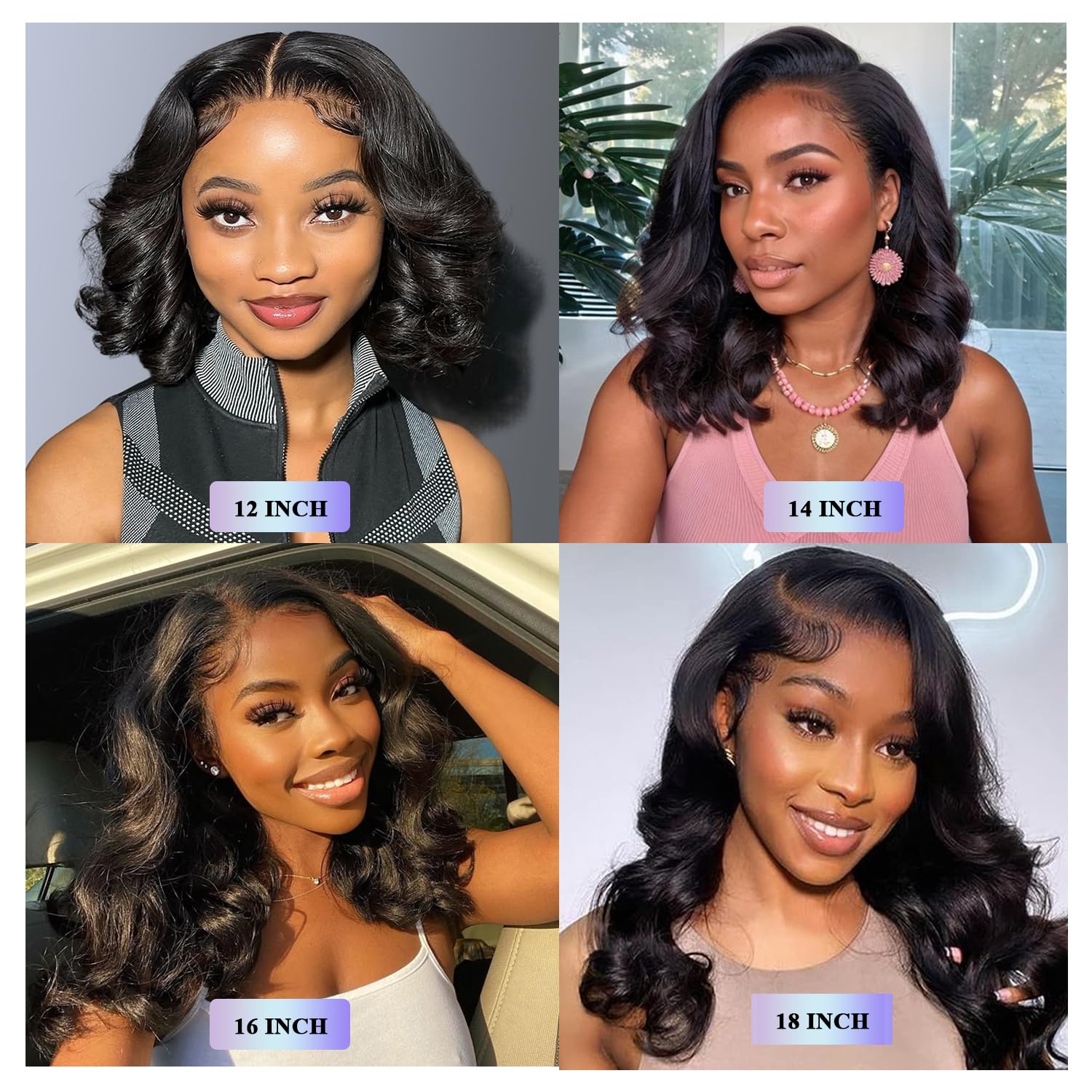 13X6 14inch 230%Density Natural Black Bob Wig Human Hair, Body Wave Wig Human Hair, Short Bob Lace Front Wigs Human Hair, Bob Wigs For Black Women, Pre Plucked With Baby Hair HD Transparent Lace - Image 4