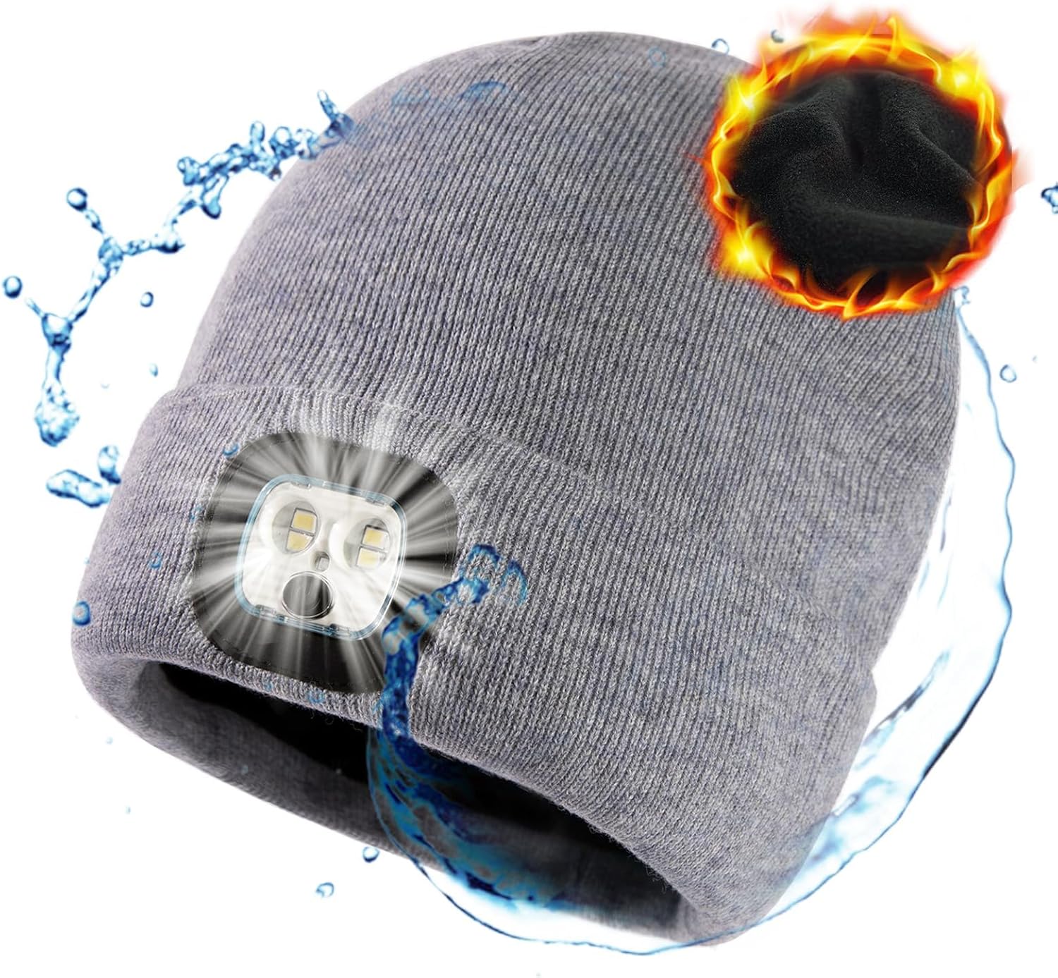 TOP-EX 50% Merino Wool Waterproof Fleece Lined Gifts LED Rechargeable Oversized XL XXL Beanies Hats Unisex