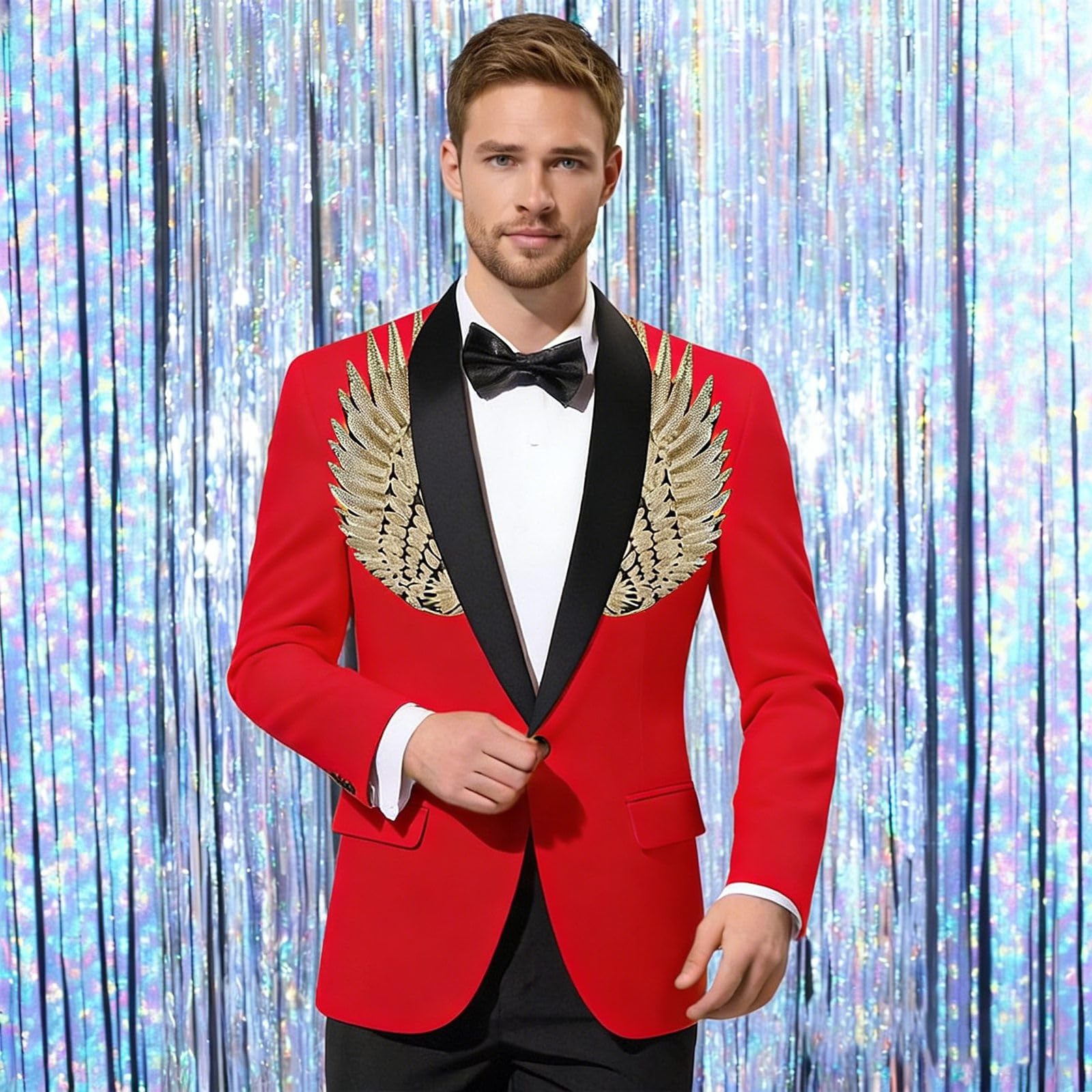 Generico Giacca Uomo Casual Elegante con Finitura Metallizzata Leggera e Confortevole per Serate Speciali a Maniche Lunghe Aperta sul Davanti con Glitter Scintillanti per Festa Casual