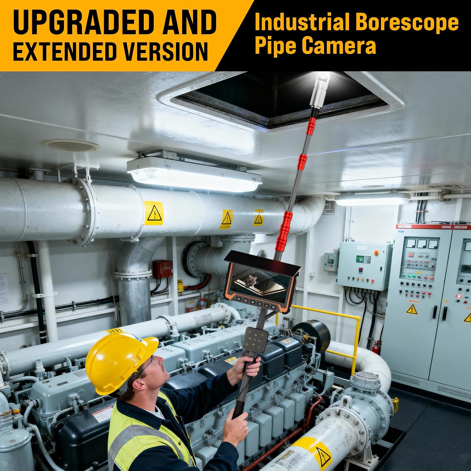 Professional Articulating Borescope with 7" HD Monitor | 3M Telescopic Pole & 360° Inspection Camera for Industrial and Rescue Applications