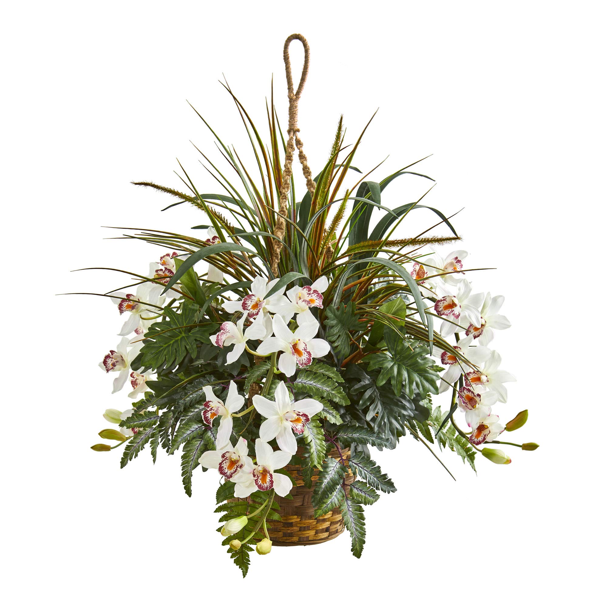 Orchidée cymbidium artificielle suspendue en soie blanche 74cm