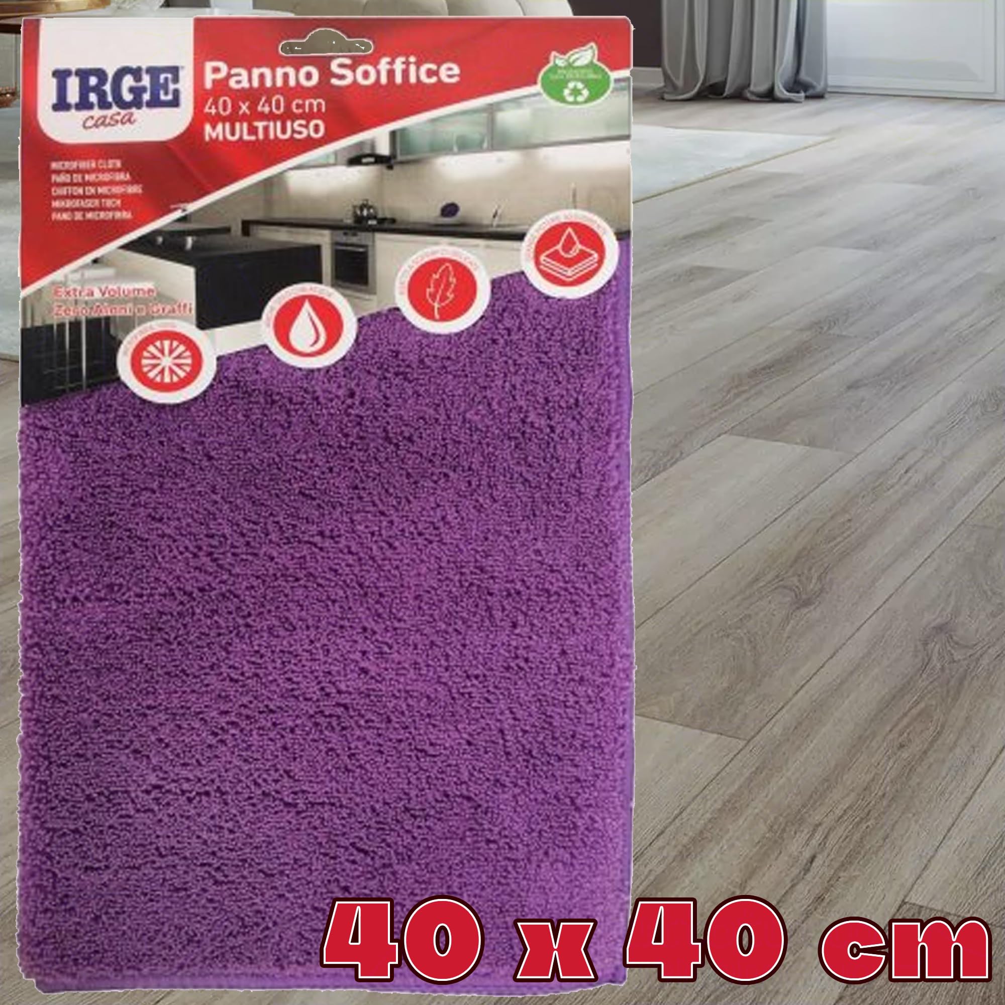 Sicignano – Tissu doux multi-usages en microfibre, extra volume, ultra absorbant, zéro halos – pour surfaces délicates et sols, lavable et réutilisable, couleurs assorties (2, 40 x 40 cm)