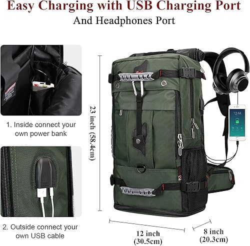 Miniatura 5 de WITZMAN Mochila de viaje para hombre, bolsa de equipaje convertible para portátil de 17 pulgadas, bolsas de mano para avión, Verde militar, Grande,