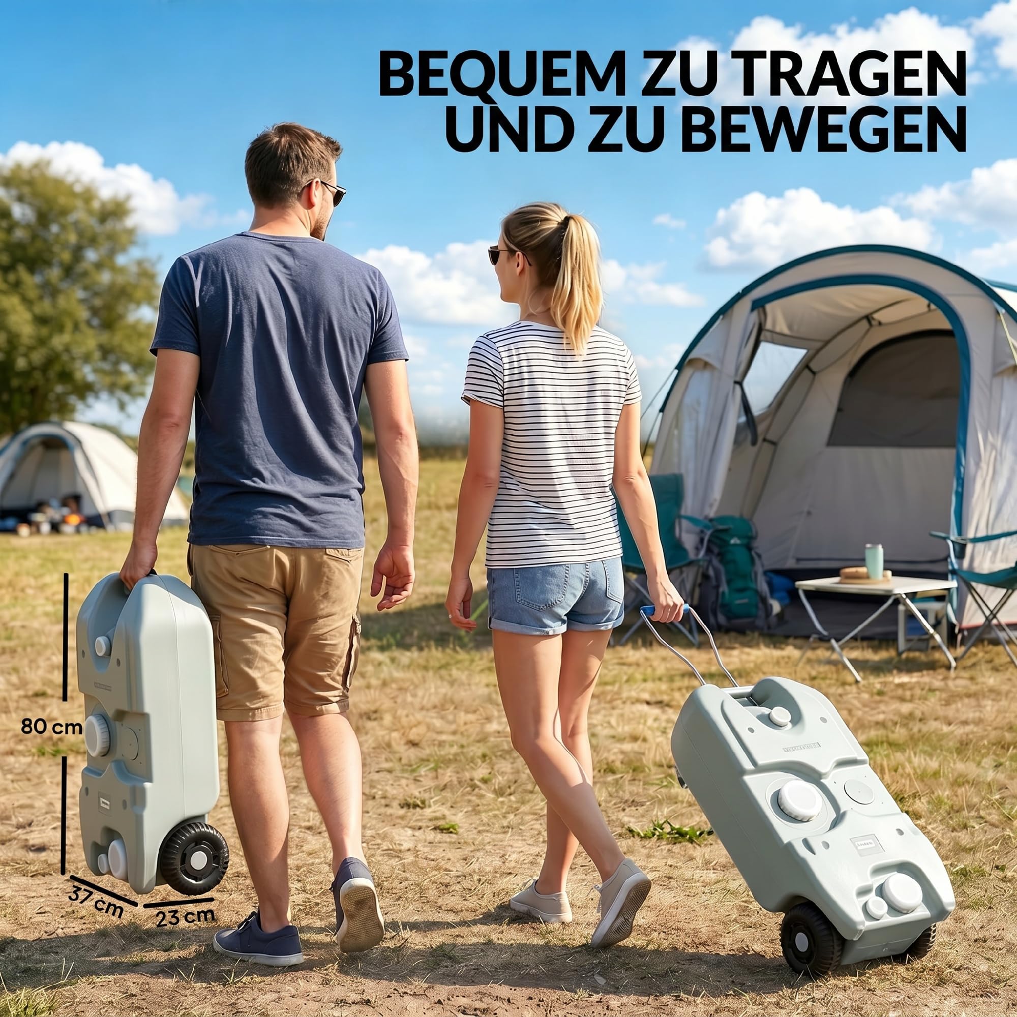 Outsunny 40 L Abwasser Rolltank Abwassertank Wohnmobil Rolltank mit Griff, Wassertank Camping Wasserkanister mit Hahn, Tragbarer Mehrzweckkanister, HDPE, Grau