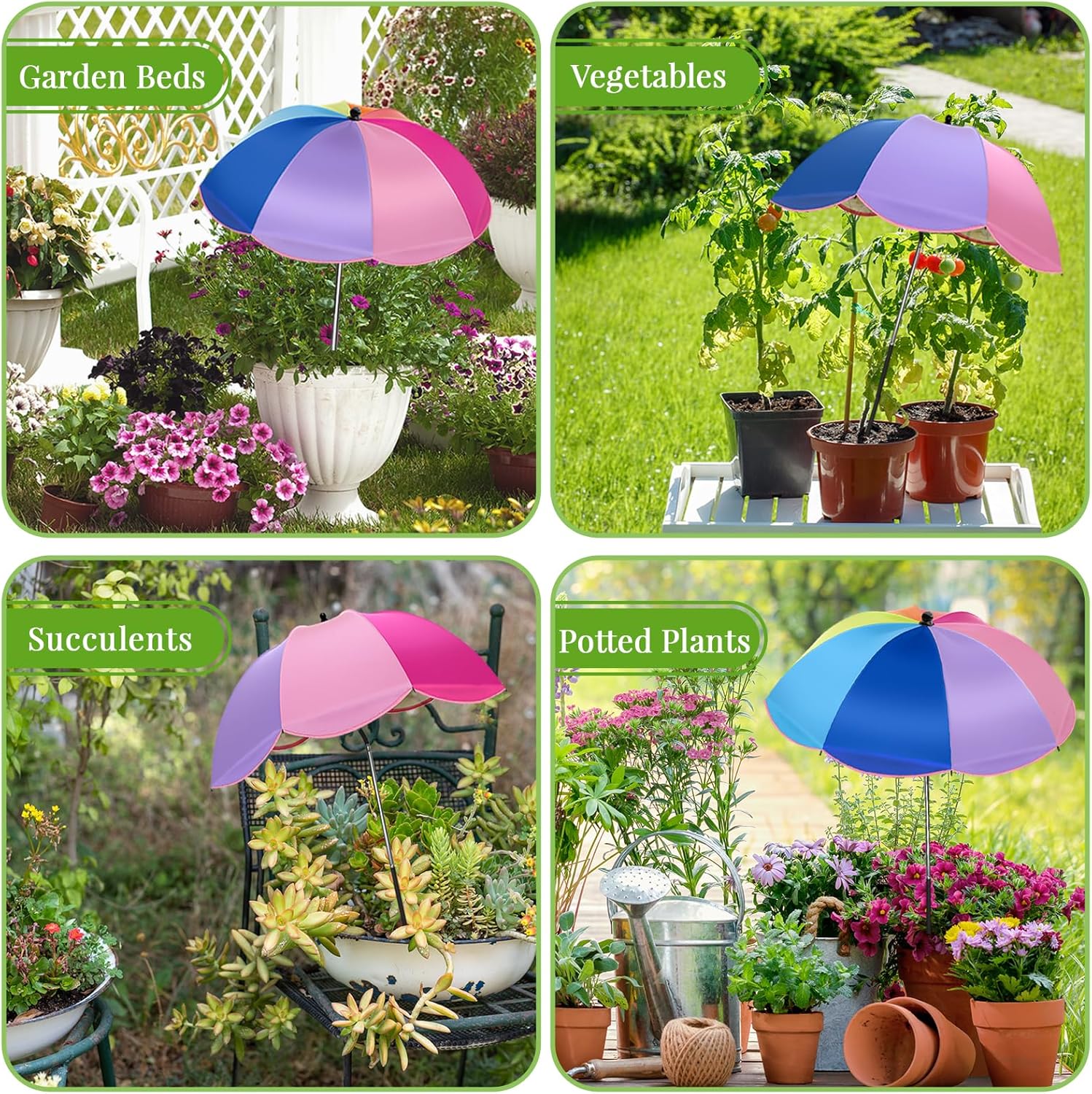 Colorful Plant Umbrellas for Outdoor Plants, Large (40") Sun Protection Shade Cover with M-Shaped Insert, Garden Shades for Potted Plants, Garden Beds, Patio Flower (8 Pcs)