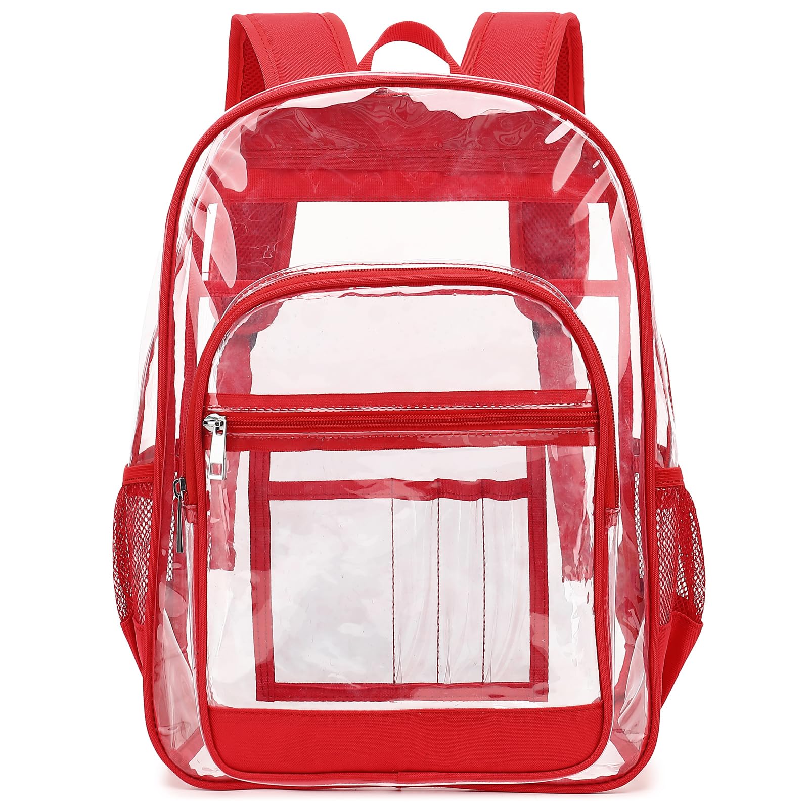 Esfoxes Heavy Duty Clear Backpack, School Backpack College Bookbag PVC See Through Transparent Backpacks (Red)