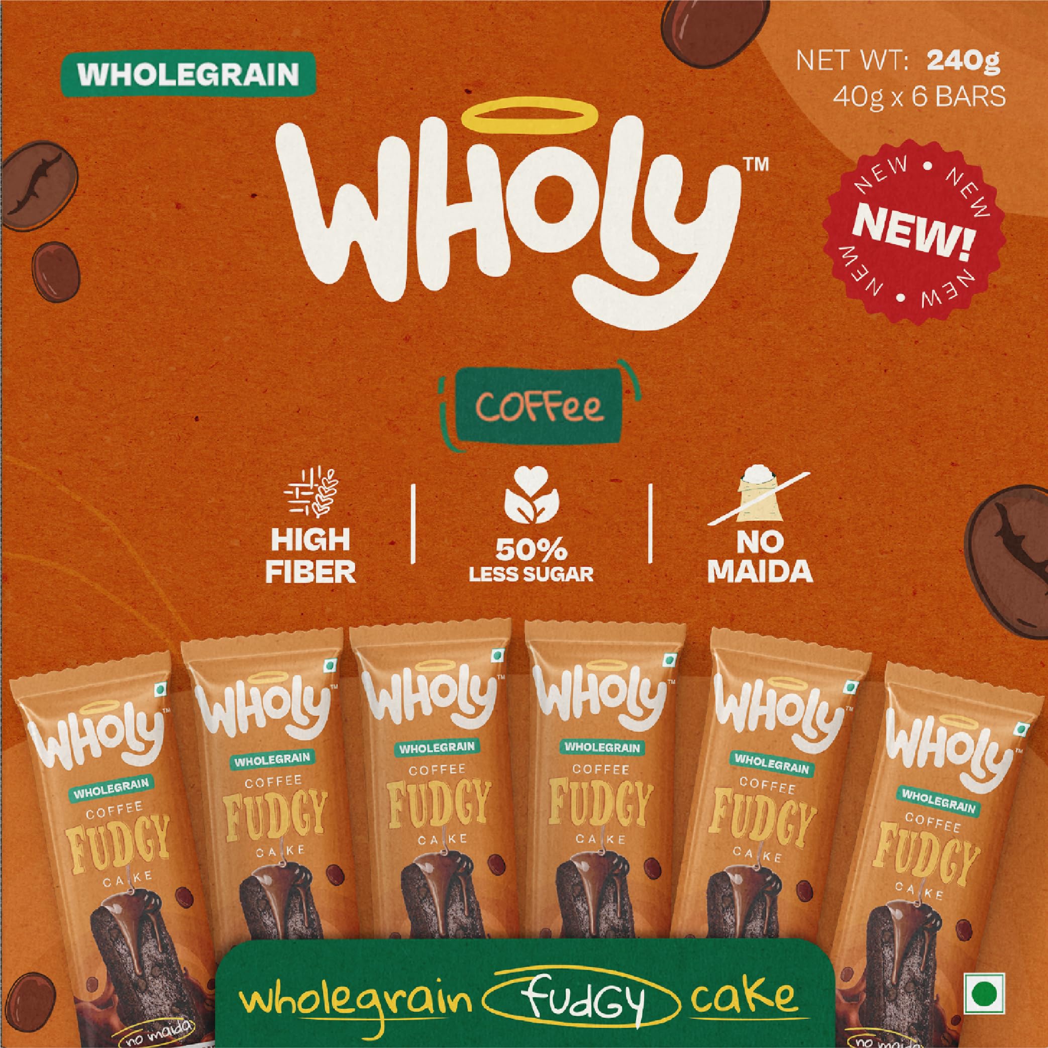 Wholy Wholegrain Coffee Fudgy Center Filled Cake | High Fibre | Moist & Delicious | Eggless | Trans Fat Free | Multigrain Nutritious Balanced Snack - 40g (Pack of 6) (B0CGKYSG94) Amazon Price History, Amazon Price Tracker