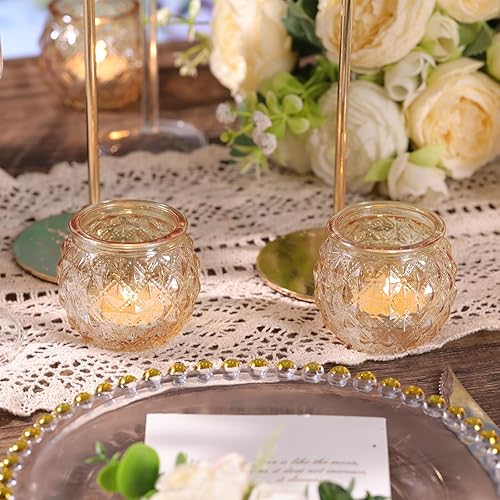 Miniatura 3 de DARJEN 12Pcs Gold Glass Candle Holders - Round Tea Light Holders for Table Centerpiece, Wedding Shower, Party, Home Decor