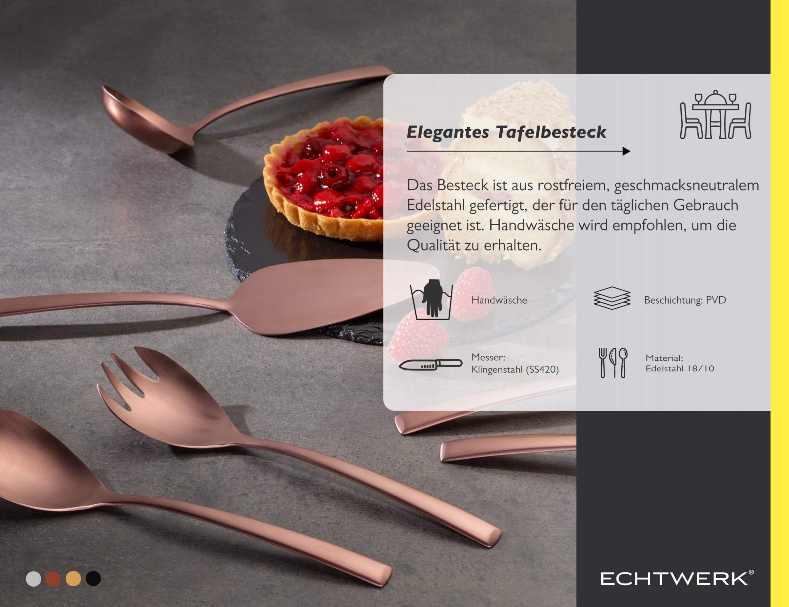 Echtwerk EW-BS-6830B Avelino-Cubertería de color bronce, Para hasta 12 personas, 68 piezas, Acero inoxidable, marrón, marrón