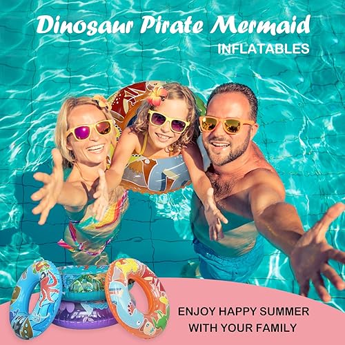 Miniatura 6 de Paquete de 4 flotadores inflables de piscina, tubos de piscina de 36 y 24 pulgadas para todas las edades, dinosaurio único, sirena, pirata
