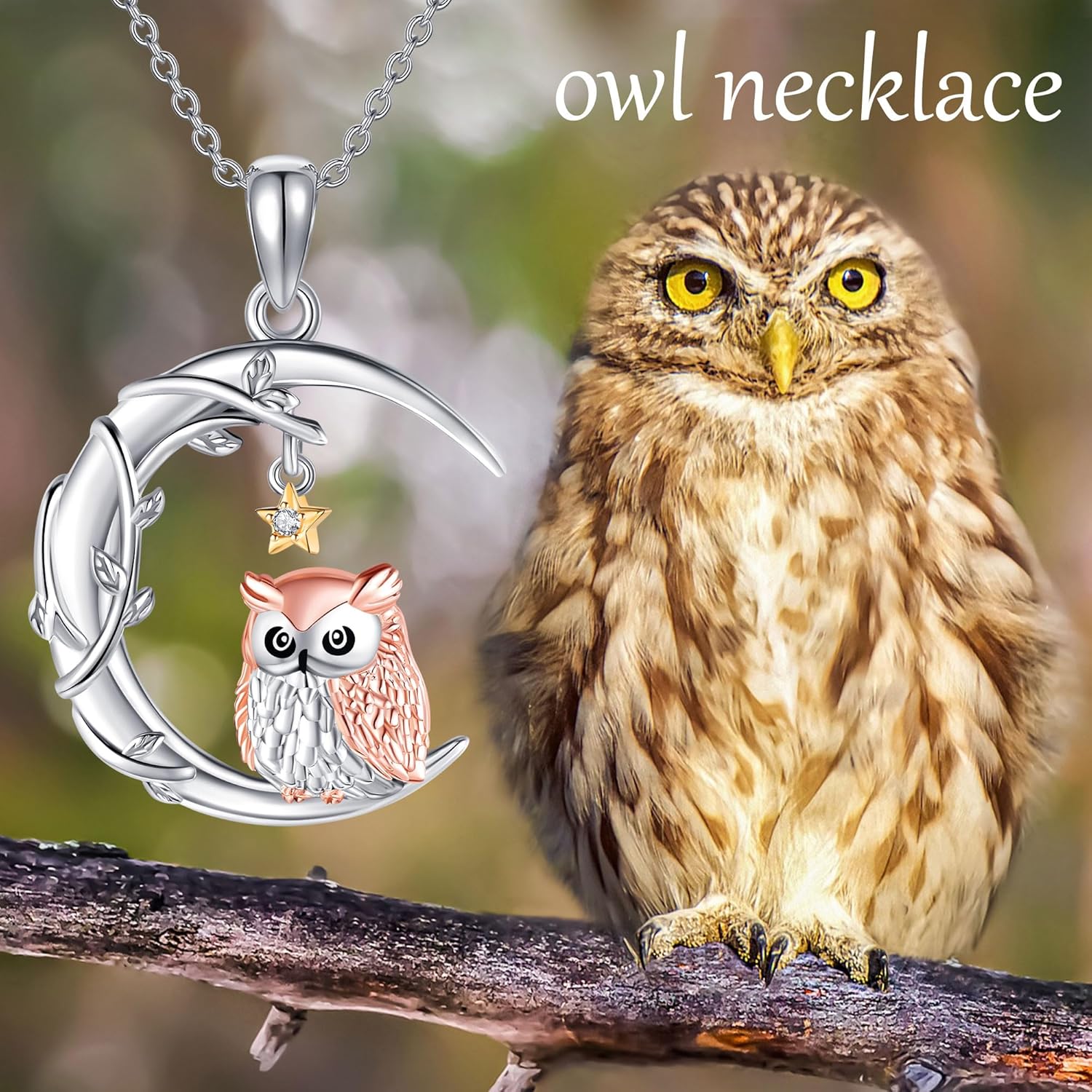 YAFEINI Moon Animal Necklace S925 Sterling Silver Owl/Fox/Red Panda/Possum/Snake/Dachshund Pendant Necklace Animal Jewelry Gifts for Women Mom Wife