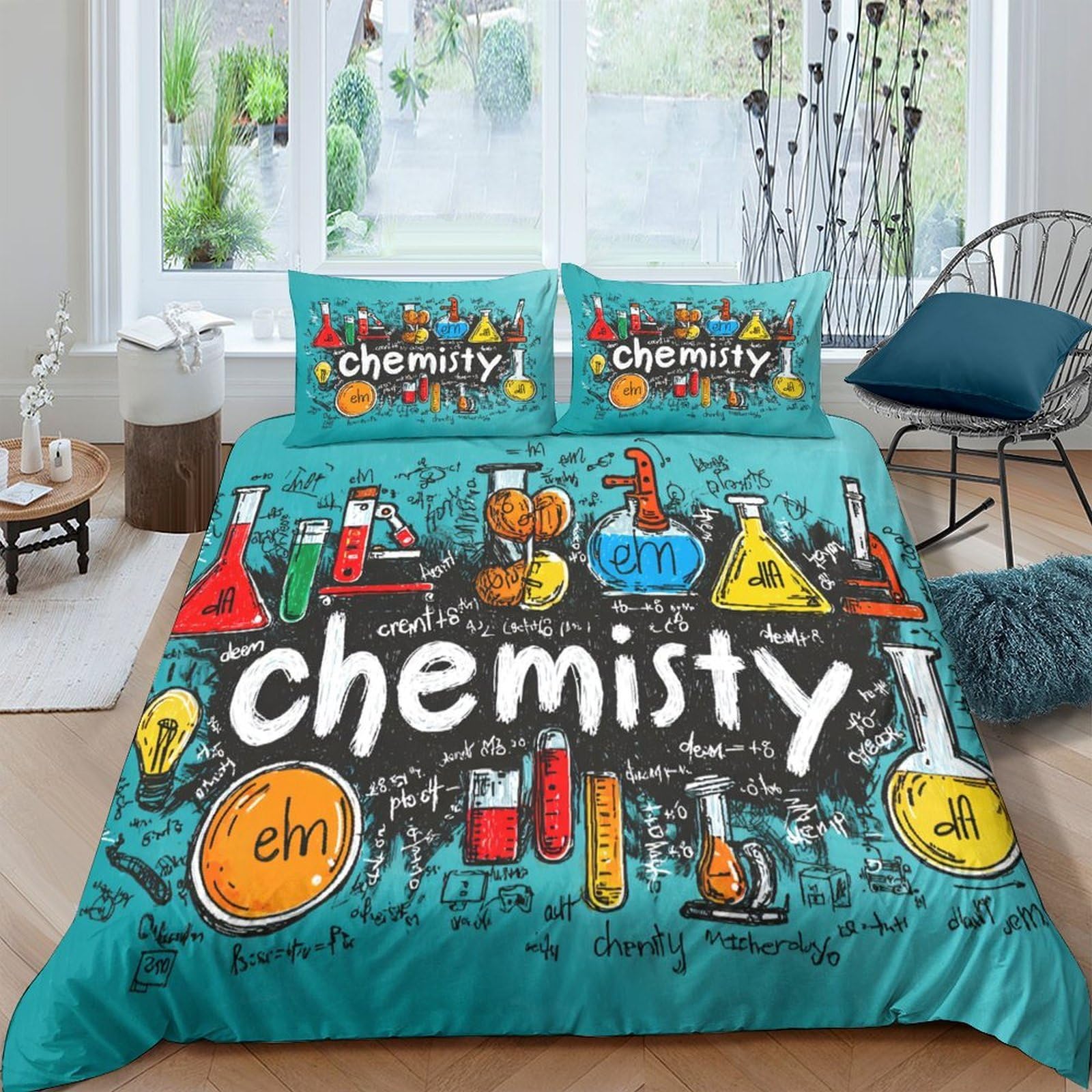 Ctjqhvkz Style-6 3D Printed Chemistry Lab Fitted Sheet Microfiber Soft Bedroom Decor Science Illustration Mattress Cover Single（135X200cm）